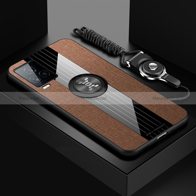 Ultra-thin Silicone Gel Soft Case Cover with Magnetic Finger Ring Stand X03L for Vivo V21s 5G Brown