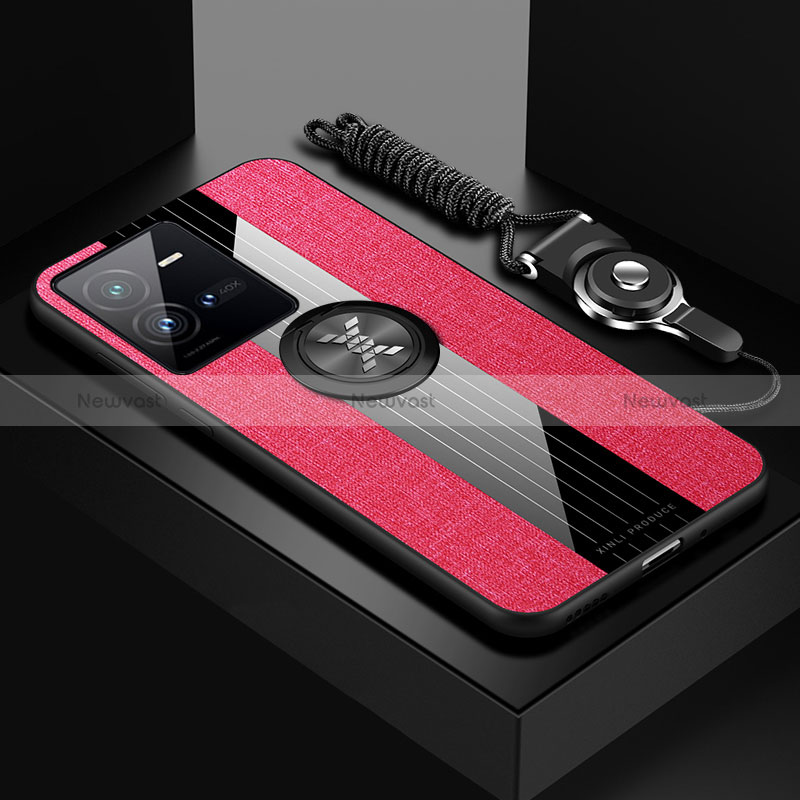 Ultra-thin Silicone Gel Soft Case Cover with Magnetic Finger Ring Stand X03L for Vivo V25 5G Red
