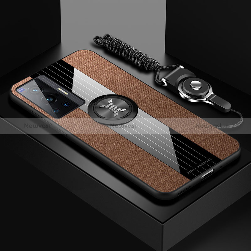Ultra-thin Silicone Gel Soft Case Cover with Magnetic Finger Ring Stand X03L for Vivo X70 Pro 5G Brown