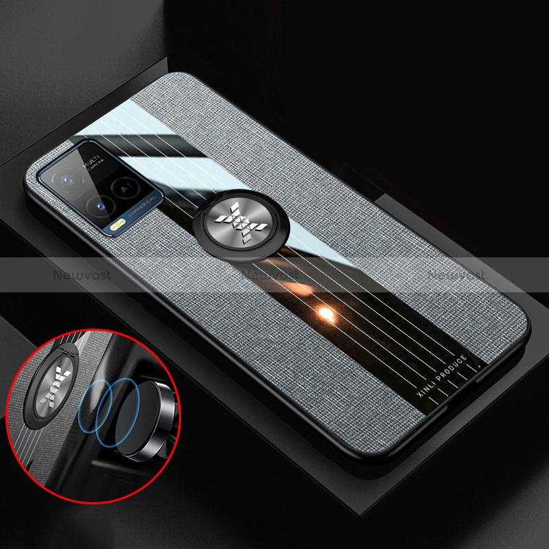 Ultra-thin Silicone Gel Soft Case Cover with Magnetic Finger Ring Stand X03L for Vivo Y21t