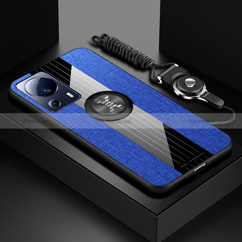 Ultra-thin Silicone Gel Soft Case Cover with Magnetic Finger Ring Stand X03L for Xiaomi Mi 13 Lite 5G Blue