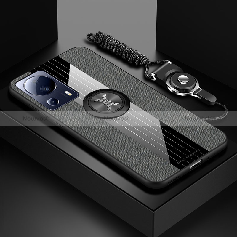 Ultra-thin Silicone Gel Soft Case Cover with Magnetic Finger Ring Stand X03L for Xiaomi Mi 13 Lite 5G Gray