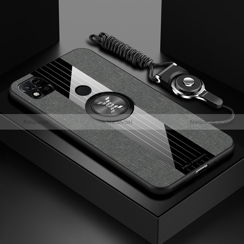Ultra-thin Silicone Gel Soft Case Cover with Magnetic Finger Ring Stand X03L for Xiaomi Redmi 10A 4G Gray