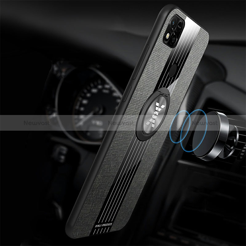 Ultra-thin Silicone Gel Soft Case Cover with Magnetic Finger Ring Stand X03L for Xiaomi Redmi 9 India