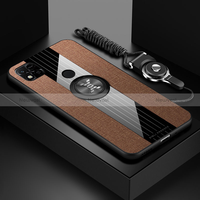 Ultra-thin Silicone Gel Soft Case Cover with Magnetic Finger Ring Stand X03L for Xiaomi Redmi 9C Brown