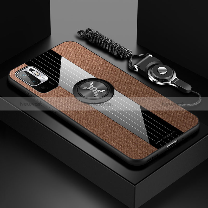 Ultra-thin Silicone Gel Soft Case Cover with Magnetic Finger Ring Stand X03L for Xiaomi Redmi Note 10 5G Brown