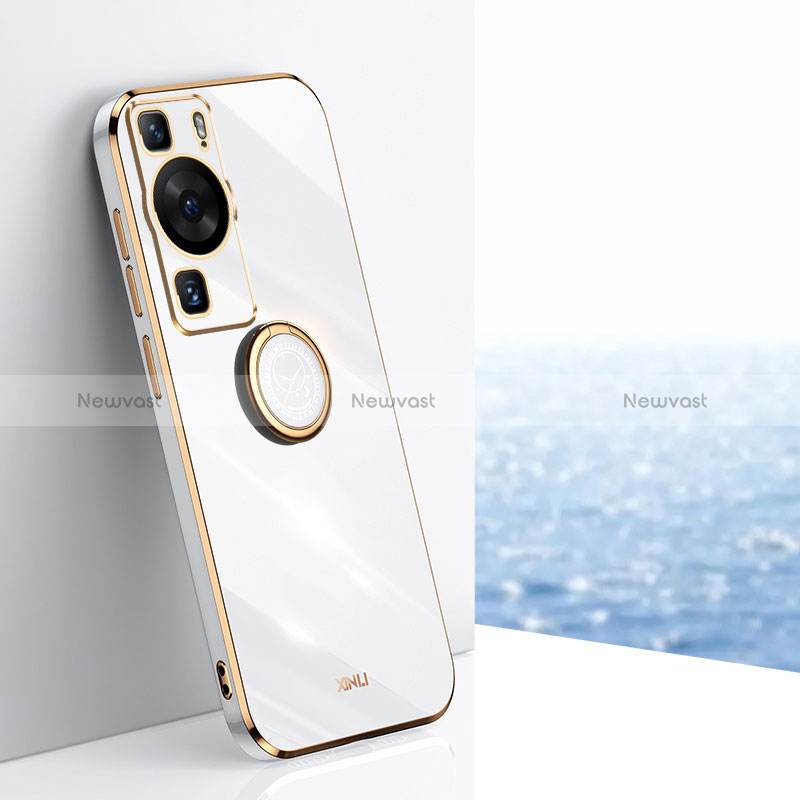 Ultra-thin Silicone Gel Soft Case Cover with Magnetic Finger Ring Stand XL1 for Huawei P60 Pro