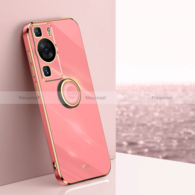 Ultra-thin Silicone Gel Soft Case Cover with Magnetic Finger Ring Stand XL1 for Huawei P60 Pro