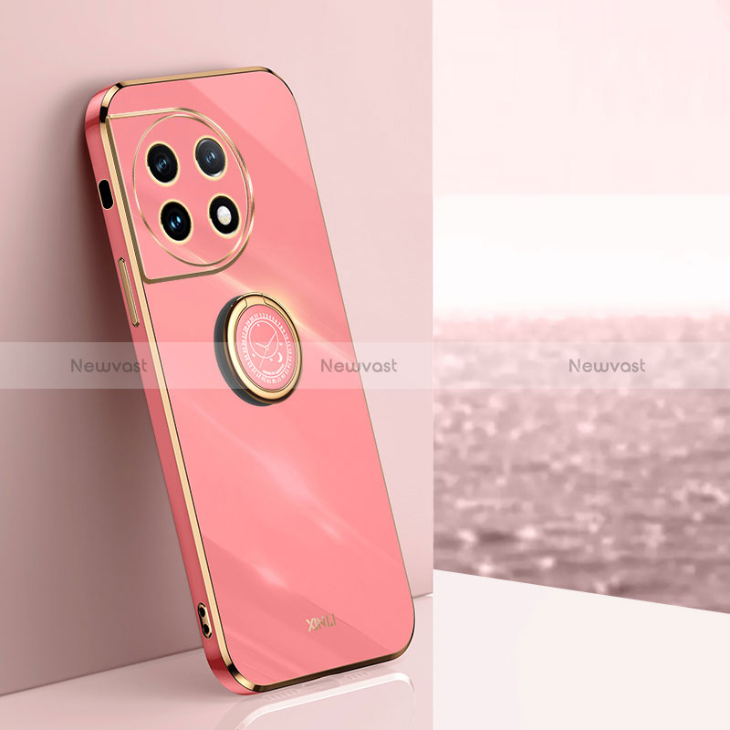 Ultra-thin Silicone Gel Soft Case Cover with Magnetic Finger Ring Stand XL1 for OnePlus Ace 2 Pro 5G Hot Pink