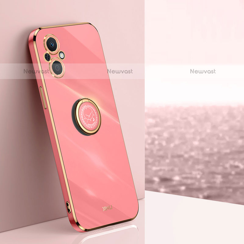 Ultra-thin Silicone Gel Soft Case Cover with Magnetic Finger Ring Stand XL1 for OnePlus Nord N20 5G Hot Pink