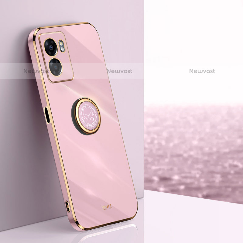 Ultra-thin Silicone Gel Soft Case Cover with Magnetic Finger Ring Stand XL1 for OnePlus Nord N20 SE Pink