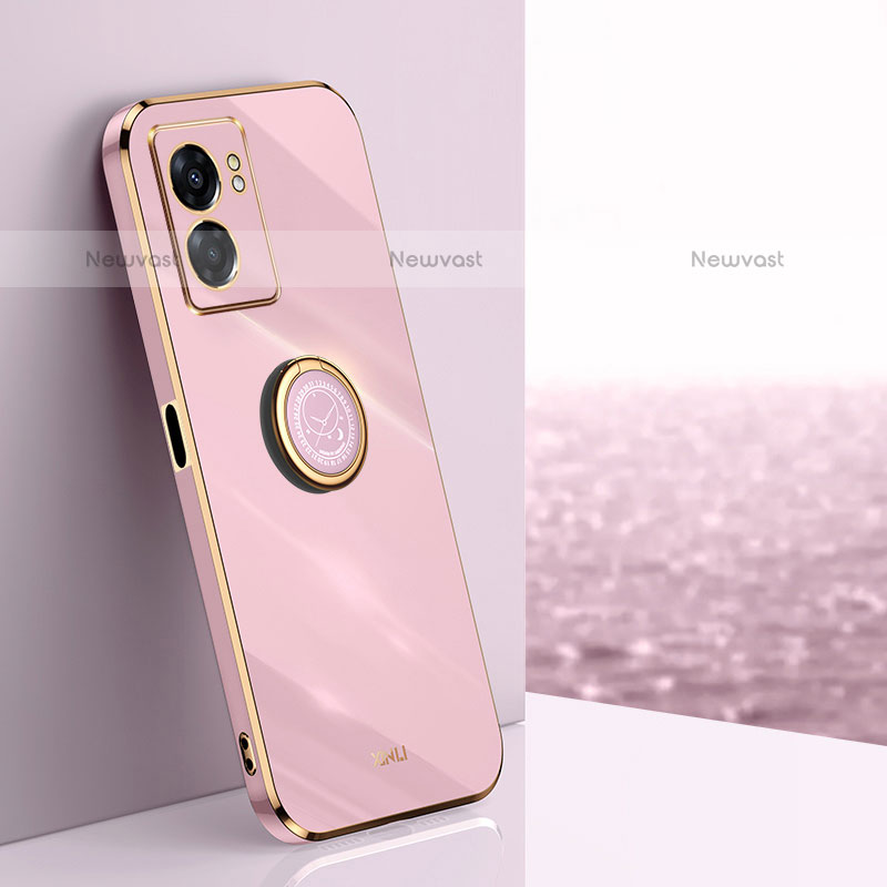 Ultra-thin Silicone Gel Soft Case Cover with Magnetic Finger Ring Stand XL1 for OnePlus Nord N300 5G Pink