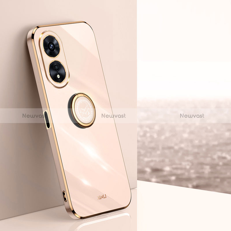 Ultra-thin Silicone Gel Soft Case Cover with Magnetic Finger Ring Stand XL1 for Oppo A78 5G Gold