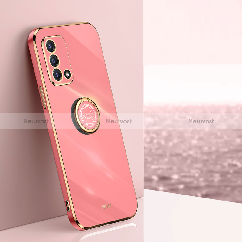 Ultra-thin Silicone Gel Soft Case Cover with Magnetic Finger Ring Stand XL1 for Oppo A95 4G Hot Pink