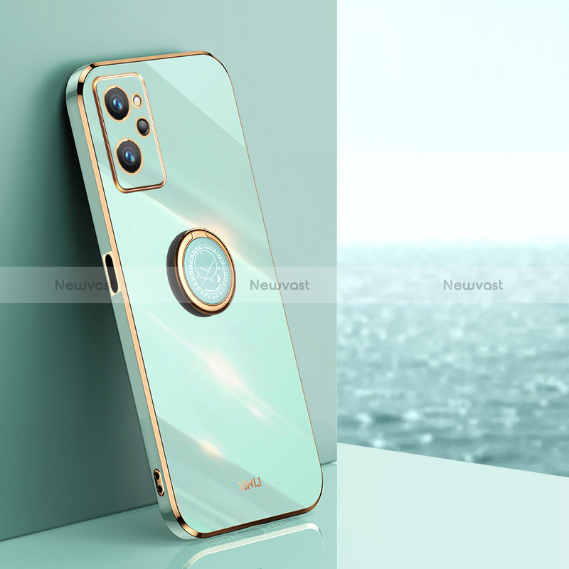 Ultra-thin Silicone Gel Soft Case Cover with Magnetic Finger Ring Stand XL1 for Oppo A96 4G Green