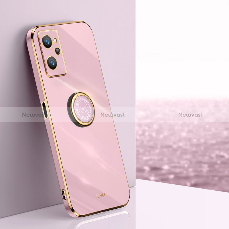 Ultra-thin Silicone Gel Soft Case Cover with Magnetic Finger Ring Stand XL1 for Oppo A96 4G Pink