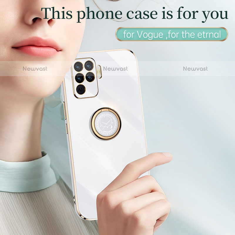 Ultra-thin Silicone Gel Soft Case Cover with Magnetic Finger Ring Stand XL1 for Oppo F19 Pro