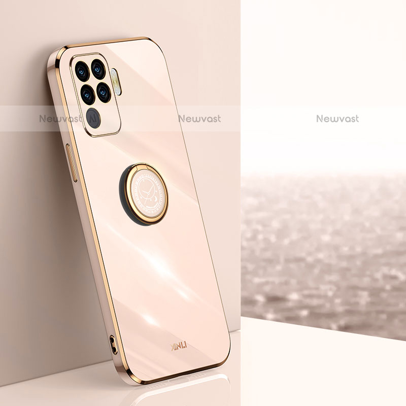 Ultra-thin Silicone Gel Soft Case Cover with Magnetic Finger Ring Stand XL1 for Oppo F19 Pro Gold