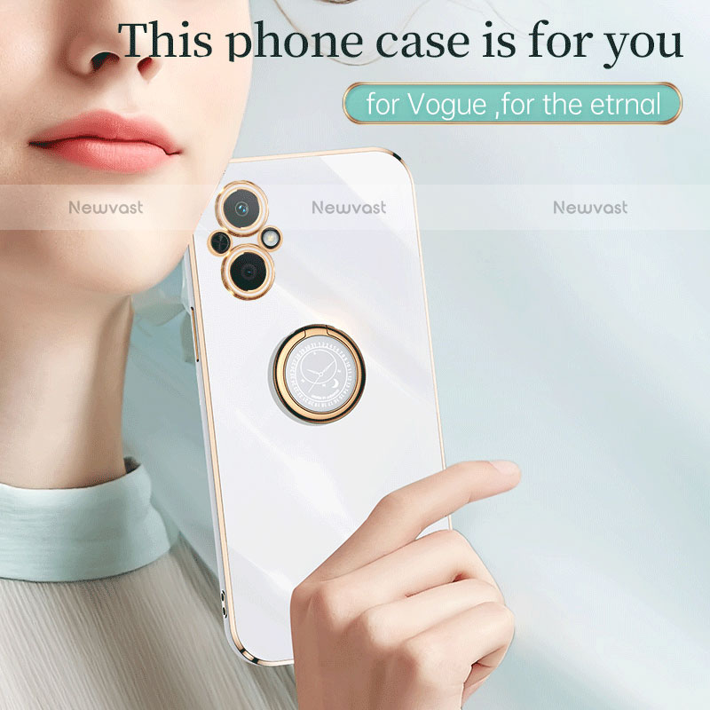 Ultra-thin Silicone Gel Soft Case Cover with Magnetic Finger Ring Stand XL1 for Oppo F21s Pro 5G