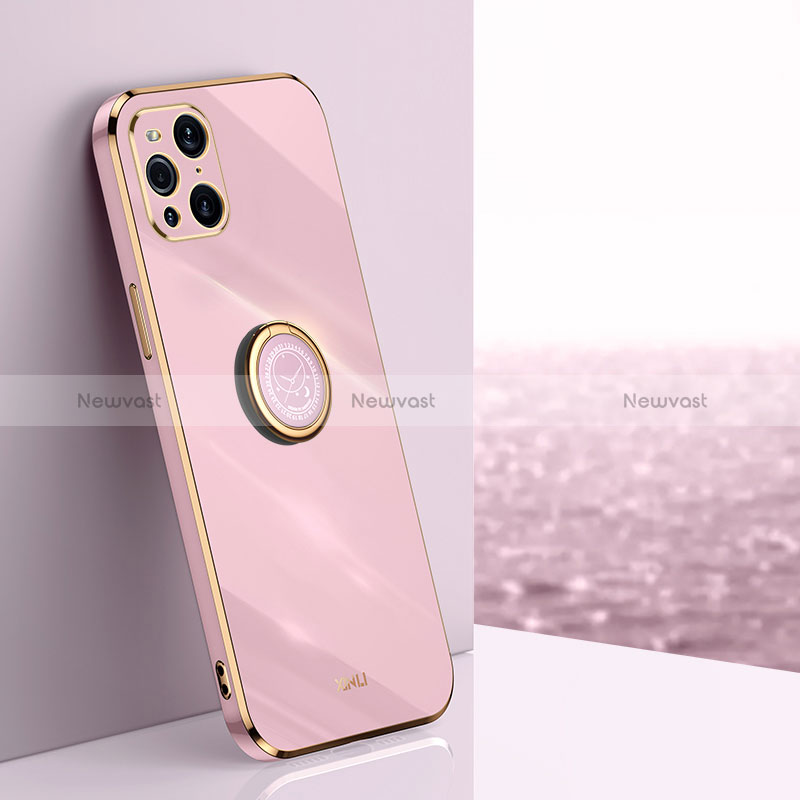 Ultra-thin Silicone Gel Soft Case Cover with Magnetic Finger Ring Stand XL1 for Oppo Find X3 5G