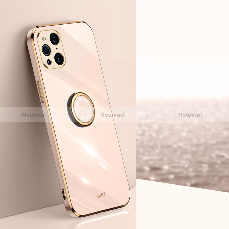Ultra-thin Silicone Gel Soft Case Cover with Magnetic Finger Ring Stand XL1 for Oppo Find X3 5G Gold