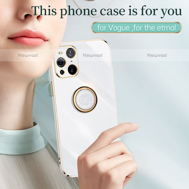 Ultra-thin Silicone Gel Soft Case Cover with Magnetic Finger Ring Stand XL1 for Oppo Find X3 Pro 5G
