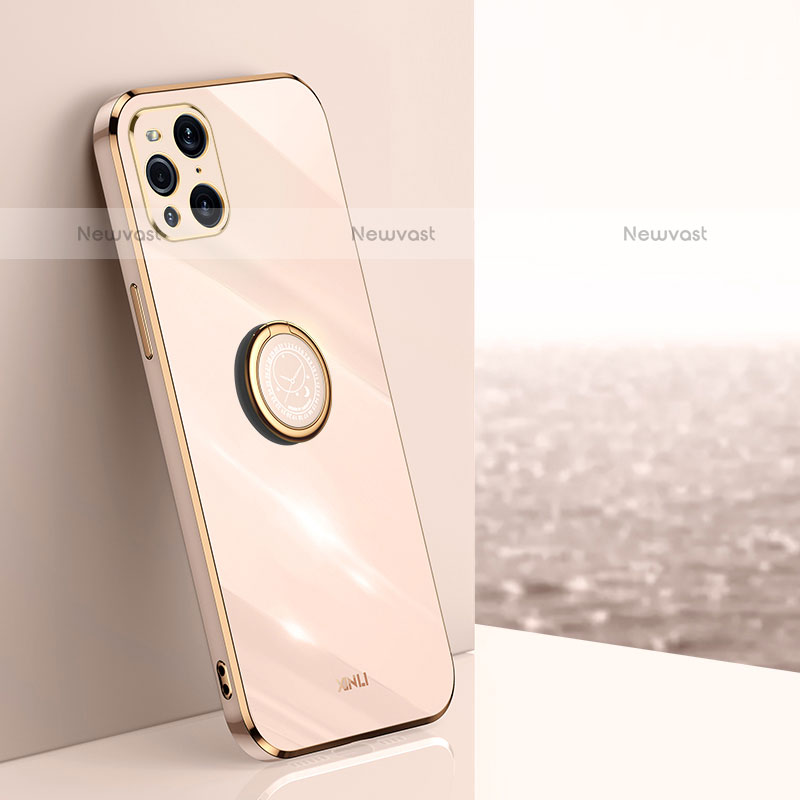 Ultra-thin Silicone Gel Soft Case Cover with Magnetic Finger Ring Stand XL1 for Oppo Find X3 Pro 5G Gold