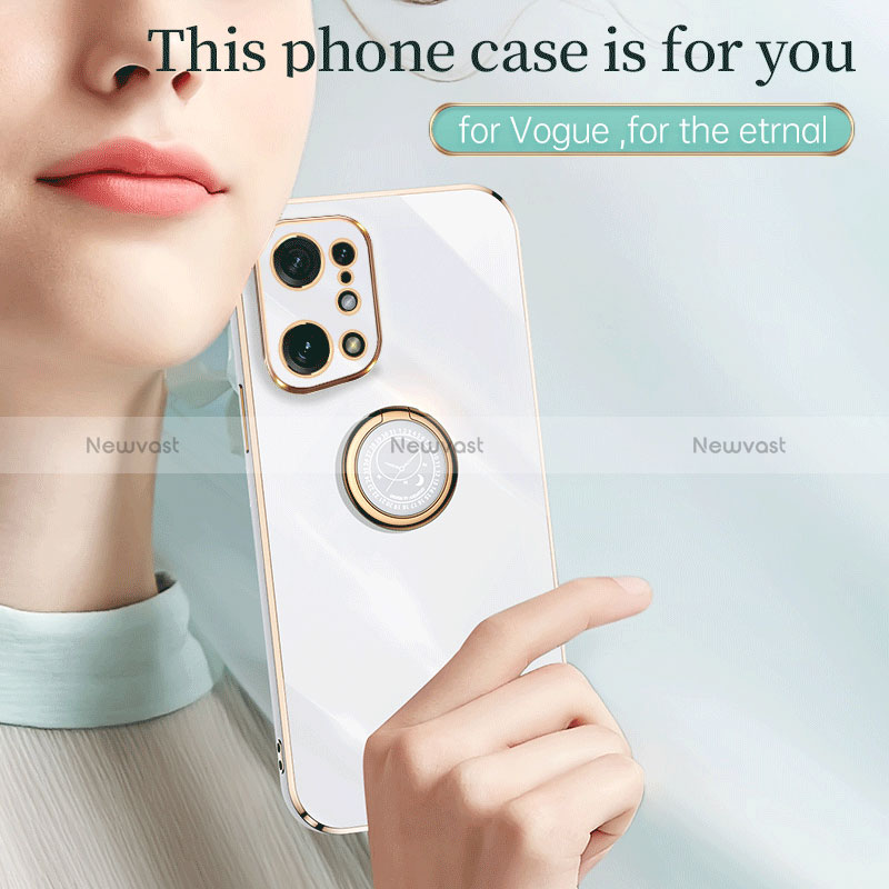 Ultra-thin Silicone Gel Soft Case Cover with Magnetic Finger Ring Stand XL1 for Oppo Find X5 5G