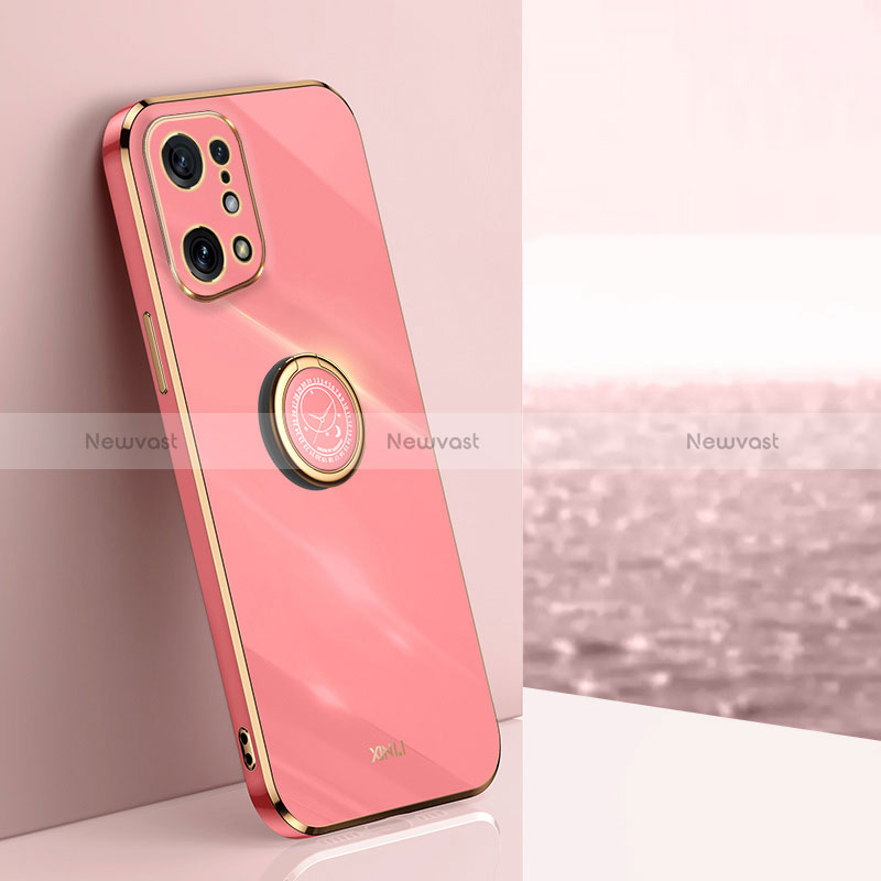 Ultra-thin Silicone Gel Soft Case Cover with Magnetic Finger Ring Stand XL1 for Oppo Find X5 5G Hot Pink