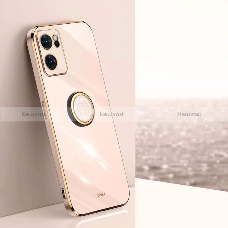 Ultra-thin Silicone Gel Soft Case Cover with Magnetic Finger Ring Stand XL1 for Oppo Find X5 Lite 5G Gold
