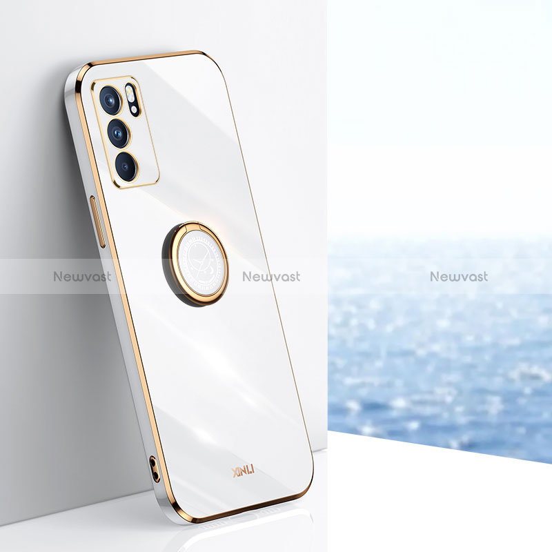 Ultra-thin Silicone Gel Soft Case Cover with Magnetic Finger Ring Stand XL1 for Oppo Reno6 5G