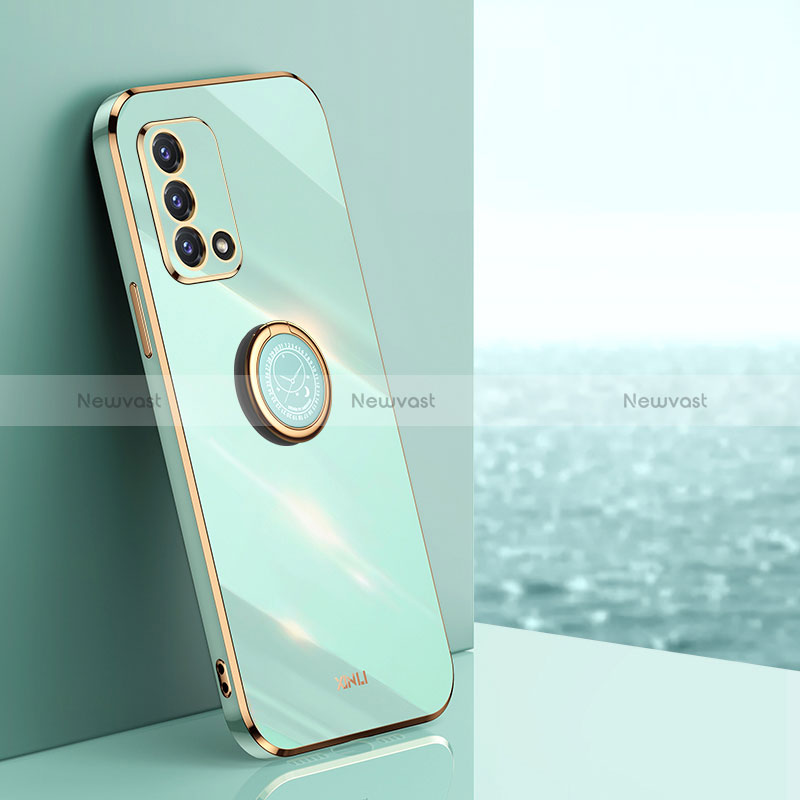 Ultra-thin Silicone Gel Soft Case Cover with Magnetic Finger Ring Stand XL1 for Oppo Reno6 Lite Green