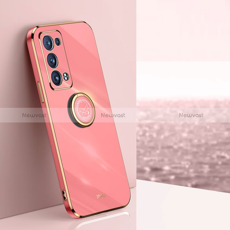 Ultra-thin Silicone Gel Soft Case Cover with Magnetic Finger Ring Stand XL1 for Oppo Reno6 Pro 5G