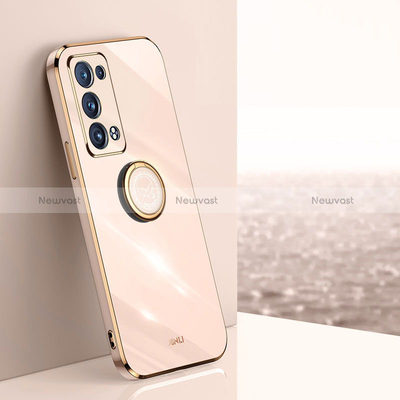 Ultra-thin Silicone Gel Soft Case Cover with Magnetic Finger Ring Stand XL1 for Oppo Reno6 Pro 5G Gold