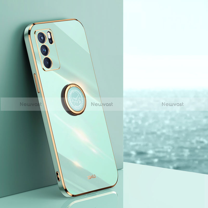 Ultra-thin Silicone Gel Soft Case Cover with Magnetic Finger Ring Stand XL1 for Oppo Reno6 Pro 5G India Green