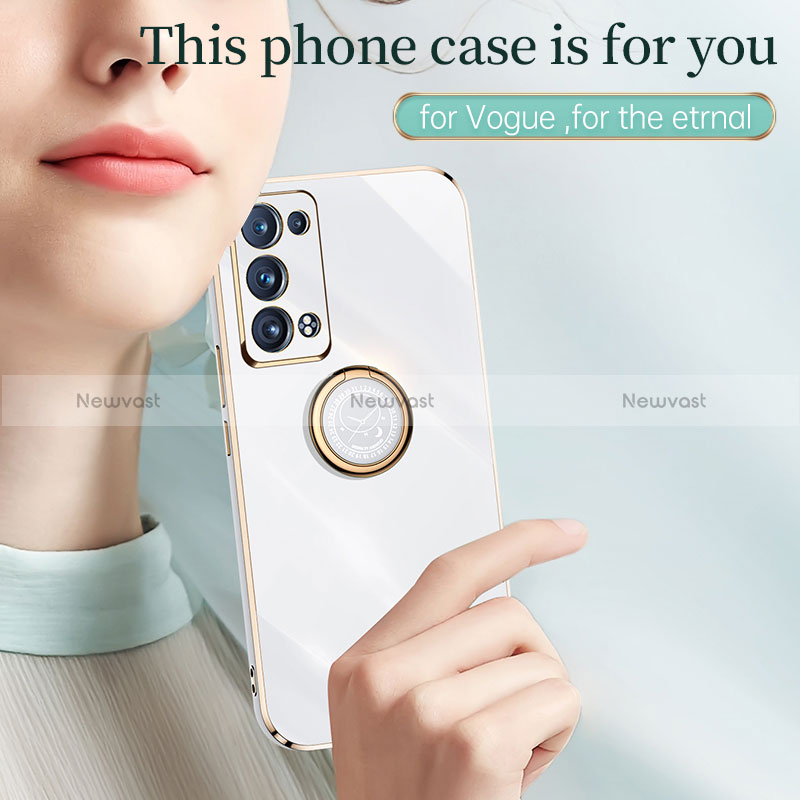 Ultra-thin Silicone Gel Soft Case Cover with Magnetic Finger Ring Stand XL1 for Oppo Reno6 Pro+ Plus 5G