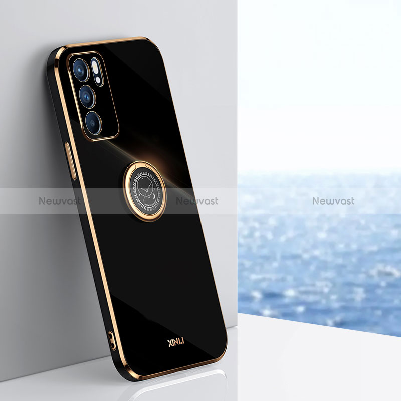 Ultra-thin Silicone Gel Soft Case Cover with Magnetic Finger Ring Stand XL1 for Oppo Reno6 Z 5G