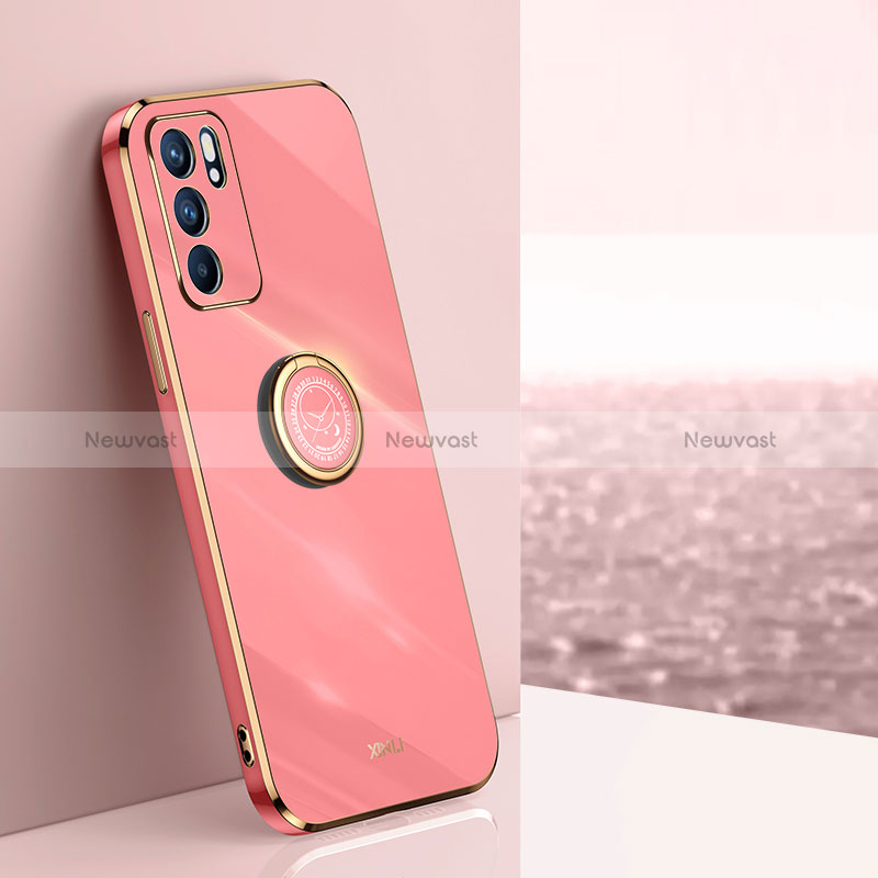 Ultra-thin Silicone Gel Soft Case Cover with Magnetic Finger Ring Stand XL1 for Oppo Reno6 Z 5G