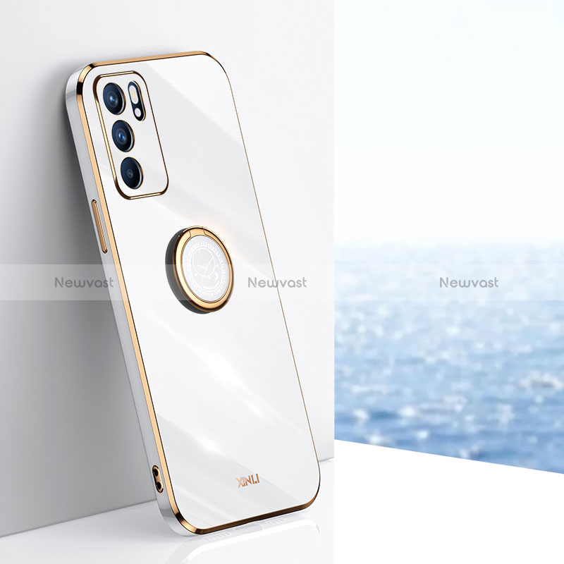 Ultra-thin Silicone Gel Soft Case Cover with Magnetic Finger Ring Stand XL1 for Oppo Reno6 Z 5G