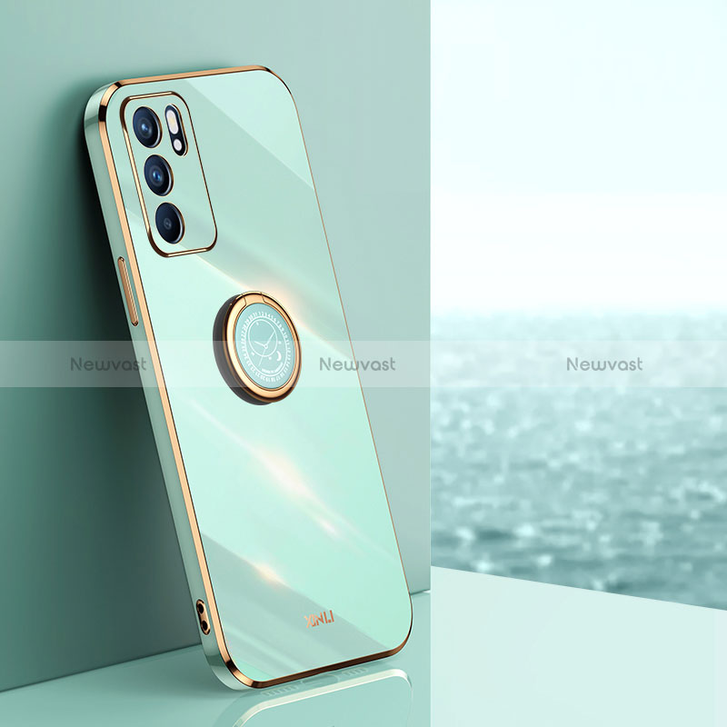 Ultra-thin Silicone Gel Soft Case Cover with Magnetic Finger Ring Stand XL1 for Oppo Reno6 Z 5G Green