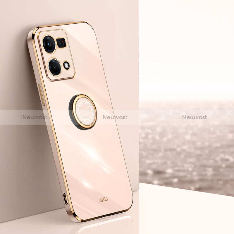 Ultra-thin Silicone Gel Soft Case Cover with Magnetic Finger Ring Stand XL1 for Oppo Reno7 4G