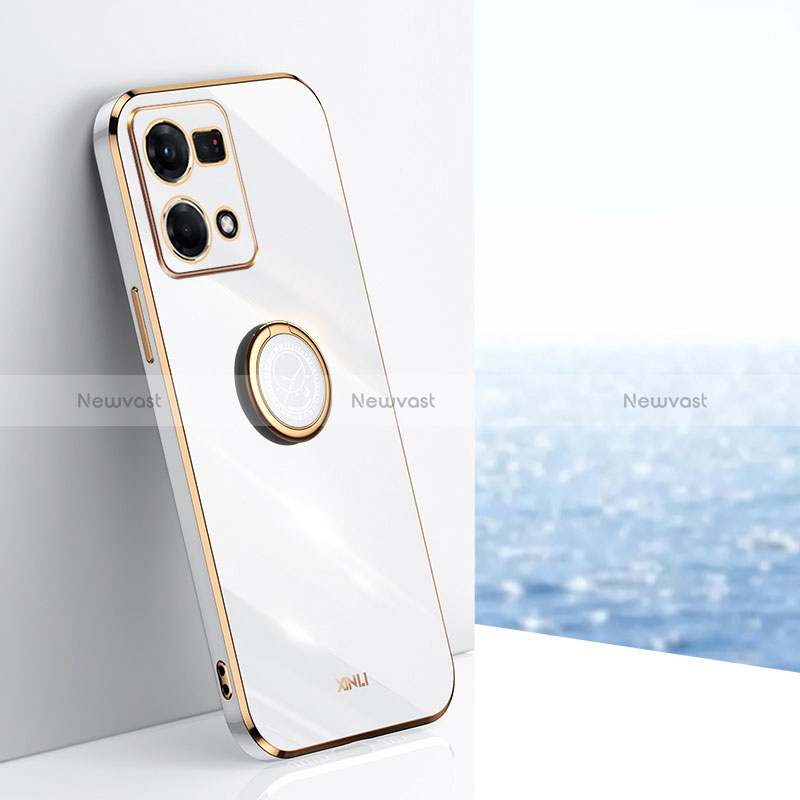 Ultra-thin Silicone Gel Soft Case Cover with Magnetic Finger Ring Stand XL1 for Oppo Reno7 4G