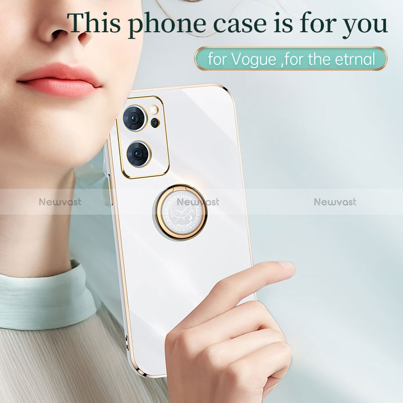 Ultra-thin Silicone Gel Soft Case Cover with Magnetic Finger Ring Stand XL1 for Oppo Reno7 5G