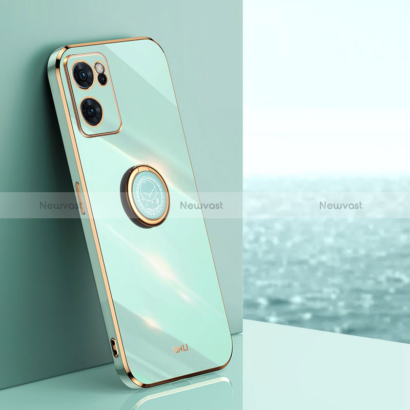 Ultra-thin Silicone Gel Soft Case Cover with Magnetic Finger Ring Stand XL1 for Oppo Reno7 5G