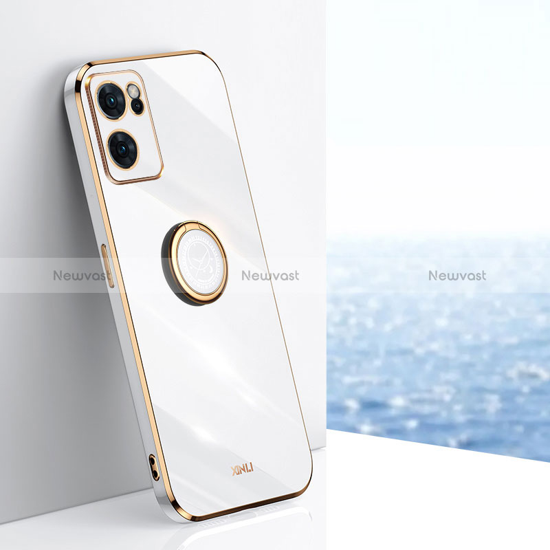 Ultra-thin Silicone Gel Soft Case Cover with Magnetic Finger Ring Stand XL1 for Oppo Reno7 5G