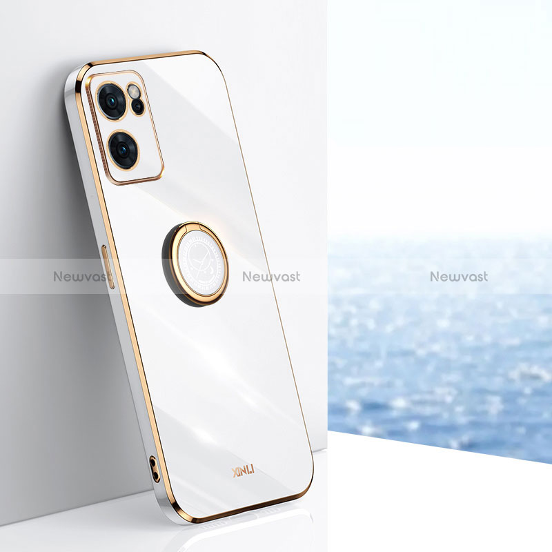 Ultra-thin Silicone Gel Soft Case Cover with Magnetic Finger Ring Stand XL1 for Oppo Reno7 5G White