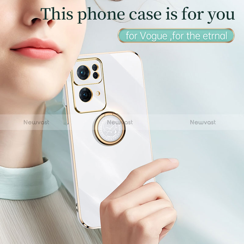 Ultra-thin Silicone Gel Soft Case Cover with Magnetic Finger Ring Stand XL1 for Oppo Reno7 Pro 5G