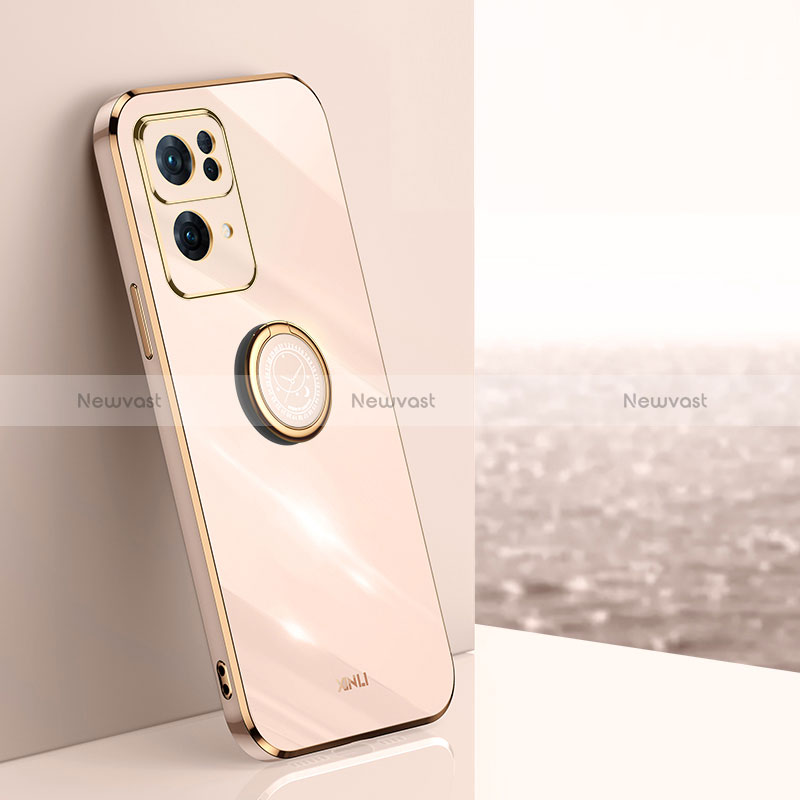 Ultra-thin Silicone Gel Soft Case Cover with Magnetic Finger Ring Stand XL1 for Oppo Reno7 Pro 5G Gold