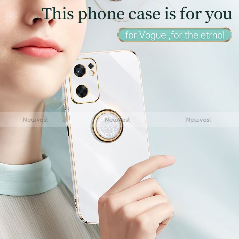 Ultra-thin Silicone Gel Soft Case Cover with Magnetic Finger Ring Stand XL1 for Oppo Reno7 SE 5G