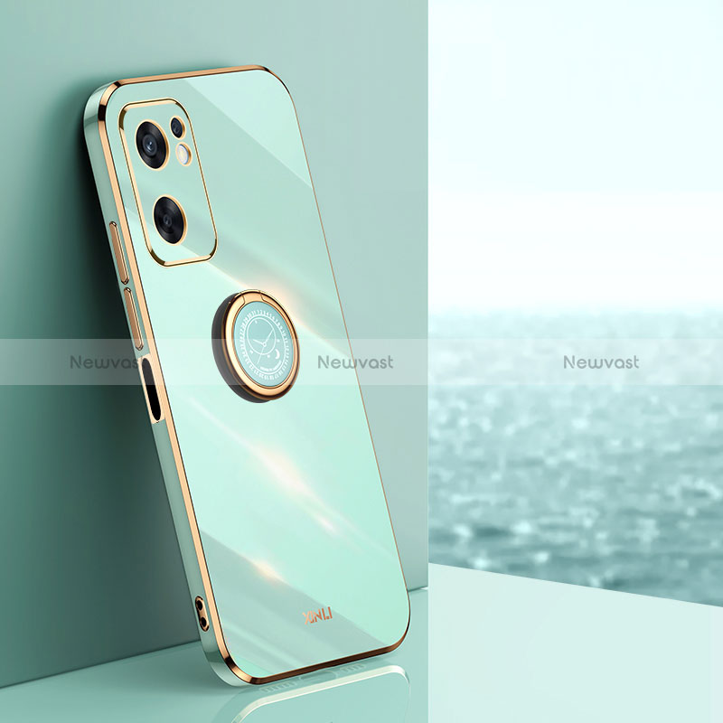 Ultra-thin Silicone Gel Soft Case Cover with Magnetic Finger Ring Stand XL1 for Oppo Reno7 SE 5G Green